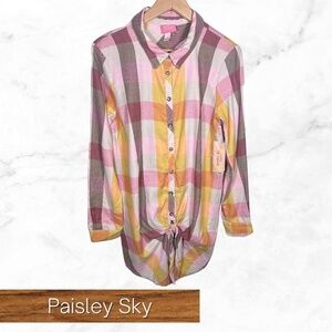 Paisley Sky Maternity size small tie front pastel check shirt